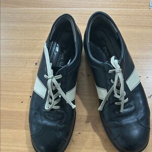 Paul Green Black Leather Oxfords with Cream Stripe